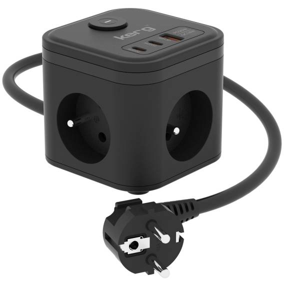 Obrázok pre KERG SMART – 3-ZÁSUVKOVÁ NAPÁJECÍ KOSTKA + NABÍJEČKA USB-A+USB-C 1,5 M 3×1,5 MM2 H05VV-F 16 A/250 V