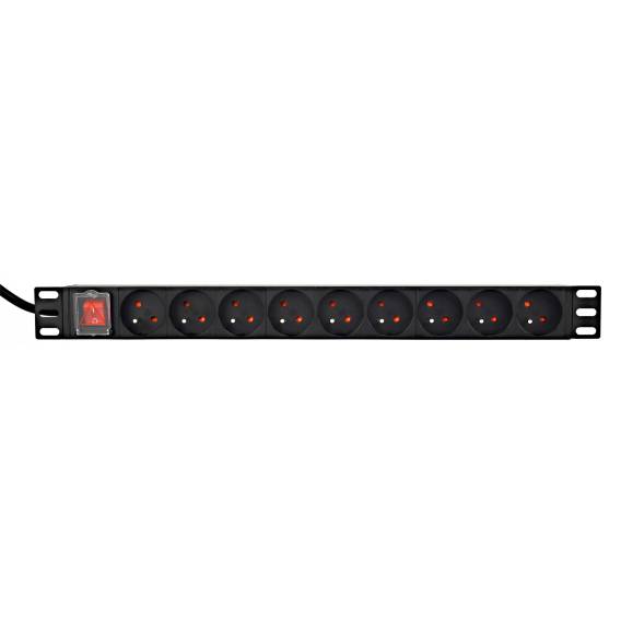 Obrázok pre EnerGenie EG-PDU-9F2F Napájecí rozvaděč (PDU), 10 ks zásuvek C13, 1U, 16A, zástrčka C20, kabel 2 m, černá