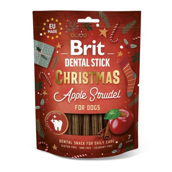 Obrázok pre BRIT Christmas Dental Stick Dog Apple strudel - pamlsek pro psa - 251g