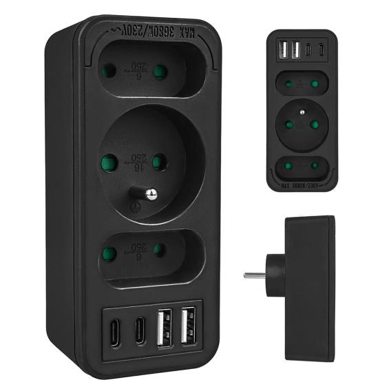 Obrázok pre Proudová zásuvka x3 + 4xUSB Maclean, 3-zásuvkový rozdělovač, 2xUSB A, 2xUSB C PD 20W, 1x16A + 2x6A, MCE248 F/B