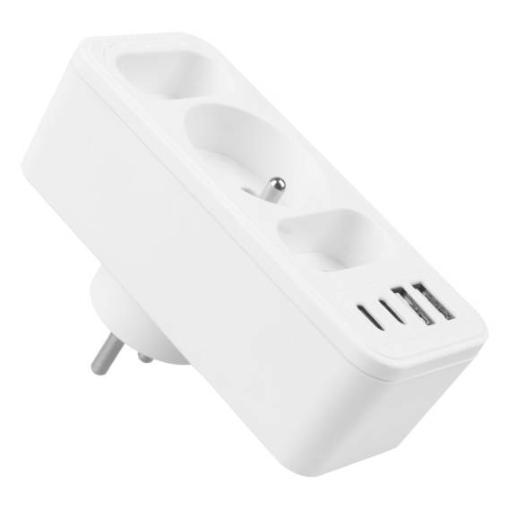 Obrázok pre Proudová zásuvka x3 + 4xUSB Maclean, 3-zásuvkový rozdělovač, 2xUSB A, 2xUSB C PD 20W, 1x16A + 2x6A, MCE248 F/W