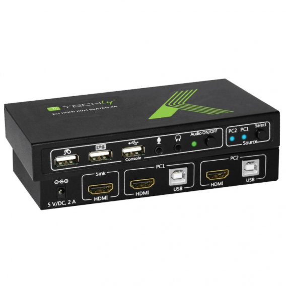 Obrázok pre Techly 2x1 USB HDMI KVM Switch 4Kx2K IDATA KVM-HDMI2U konzolový (KVM) přepínač Černá