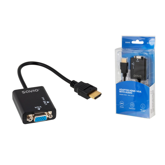 Obrázok pre Savio CL-23 adaptér k video kabelům 0,5 m VGA (D-Sub) HDMI Typ A (standardní) Černá