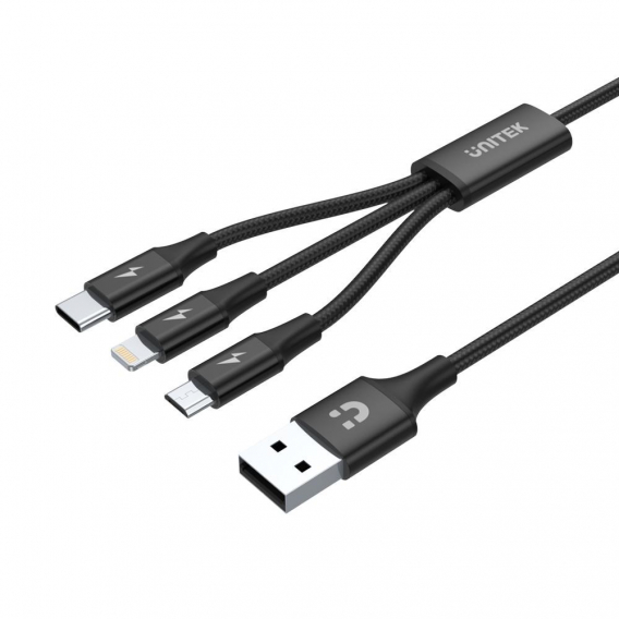 Obrázok pre UNITEK C14049BK USB kabel 1,2 m USB 2.0 USB C Micro-USB B/Lightning Černá