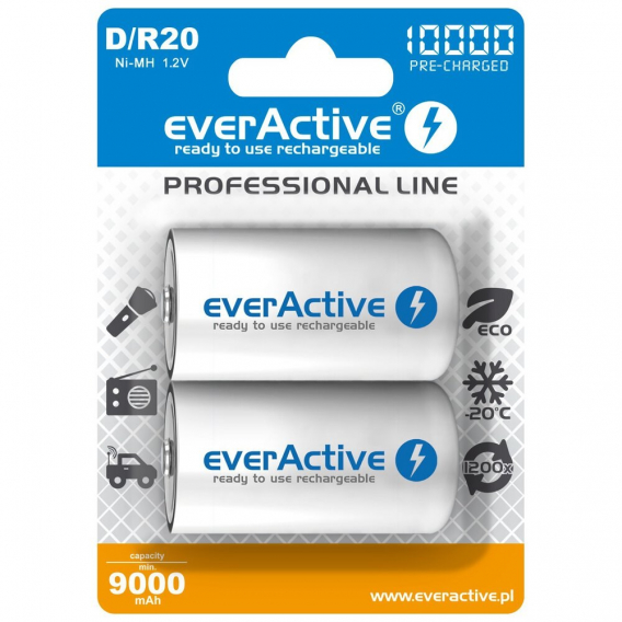 Obrázok pre Akumulatorki everActive R20/D Ni-MH 10000 mAh připraven k použití