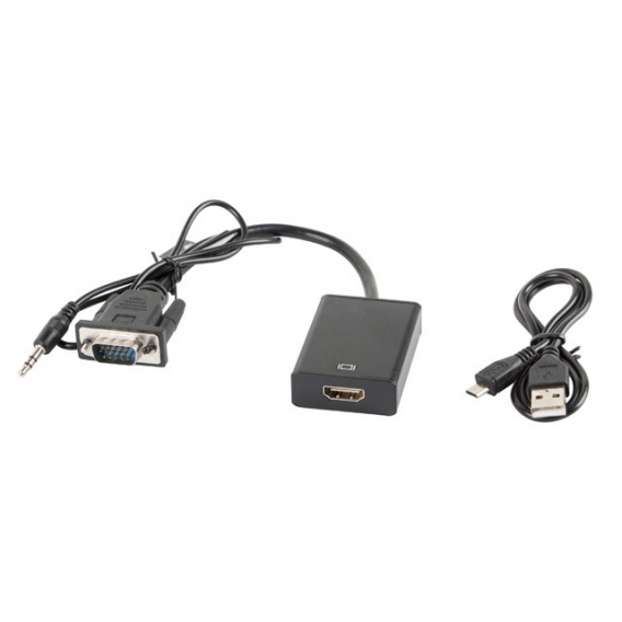 Obrázok pre Lanberg AD-0021-BK adaptér k video kabelům 0,2 m HDMI Typ A (standardní) VGA (D-Sub) Černá