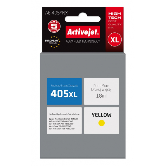 Obrázok pre Activejet Inkoust AE-405YNX (náhradní inkoust Epson 405XL C13T05H44010; Supreme; 18 ml; žlutý)