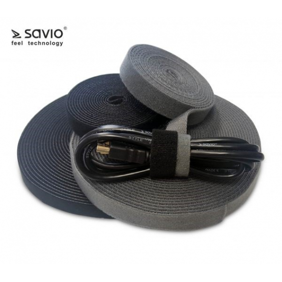 Obrázok pre Organizér kabelů Savio, páska, suchý zip, černá, 10 m OC-01/B 1 ks.