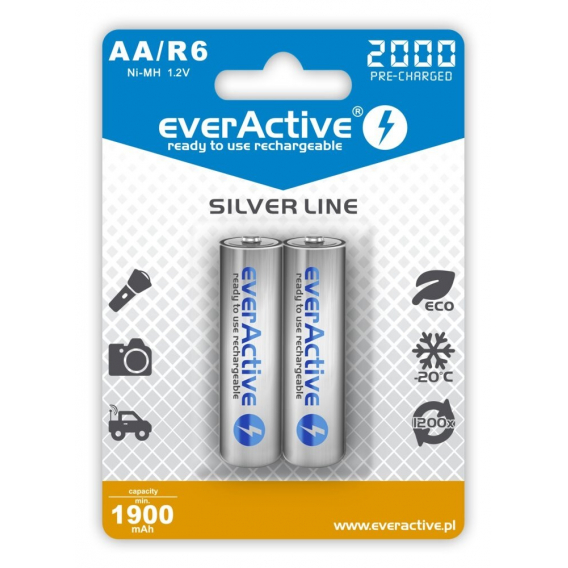 Obrázok pre Nabíjecí baterie everActive Ni-MH R6 AA 2000 mAh Silver Line - 2 kusy