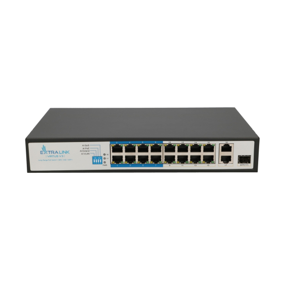 Obrázok pre Extralink Switch PoE VIRTUS V3 16x 100Mb/s PoE/PoE+, 2x Gigabit RJ45 + 1x SFP, 150W