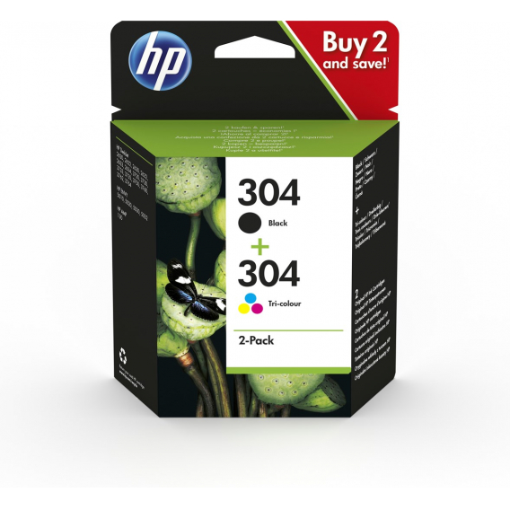 Obrázok pre HP 304 Dvojbalení černé a tříbarevné originální inkoustové kazety