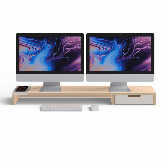Obrázok pre Stojan pro dva monitory s univerzálním bezdrátovým nabíjením POUT EYES 9 Bílá barva