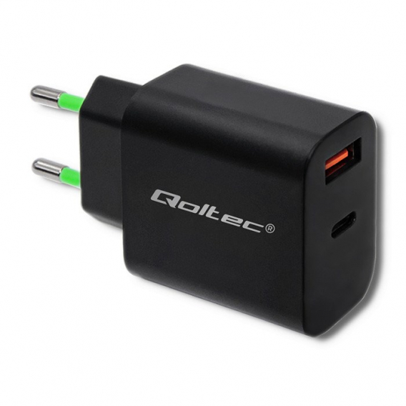Obrázok pre Qoltec 51713 Nabíječka | 18 W | 5-12V | 1,5-3A | USB typu C PD | USB QC 3.0 | Černá