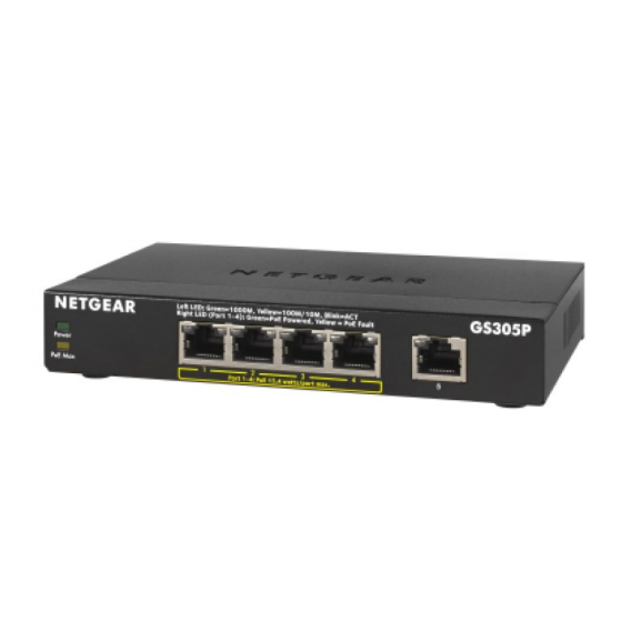 Obrázok pre NETGEAR GS305Pv2 Nespravované Gigabit Ethernet (10/100/1000) Podpora napájení po Ethernetu (PoE) Černá