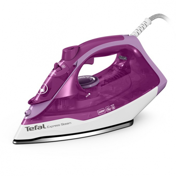 Obrázok pre Tefal FV2836 Suché i parní žehlení Keramická žehlicí plocha 2400 W Purpurová, Bílá