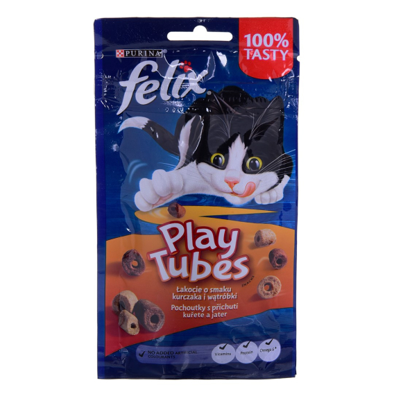 Obrázok pre FELIX Play Tubes Chicken, Liver - suché krmivo pro kočky - 50 g