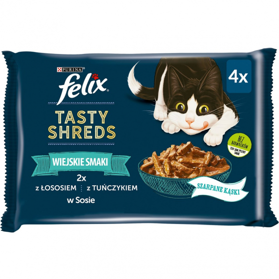 Obrázok pre FELIX Tasty Shreds s lososem a tuňákem - 4x 80g