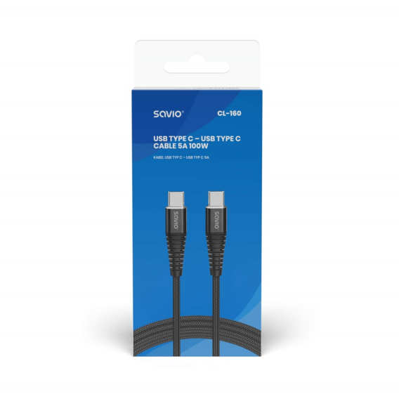 Obrázok pre Savio CL-160 USB kabel 2 m USB 2.0 USB C - USB C Černá