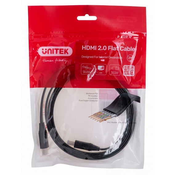 Obrázok pre UNITEK KABEL HDMI 2.0 4K60HZ,PLOCHÝ,2M,C11063BK-2M