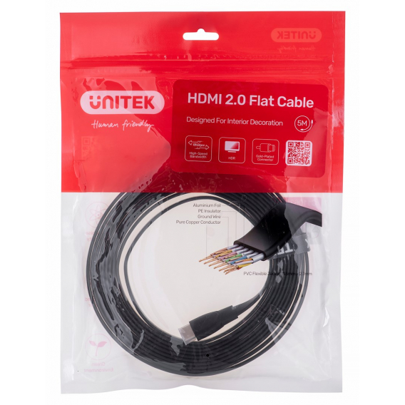 Obrázok pre UNITEK HDMI CABLE 2.0 4K60HZ FLAT 5M C11063BK-5M - Kabel - Digital/Display/Video HDMI kabel 5 m HDMI Typ A (standardní) Černá