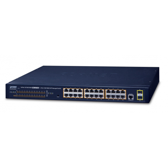 Obrázok pre PLANET GS-4210-24P2S síťový přepínač Řízený L2/L4 Gigabit Ethernet (10/100/1000) Podpora napájení po Ethernetu (PoE) 1U Modrá